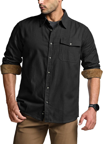 Men'S 100% All Cotton Button down Flannel Shirts, Long Sleeve Brushed Warm Soft Casual Outdoor Plaid Shirt