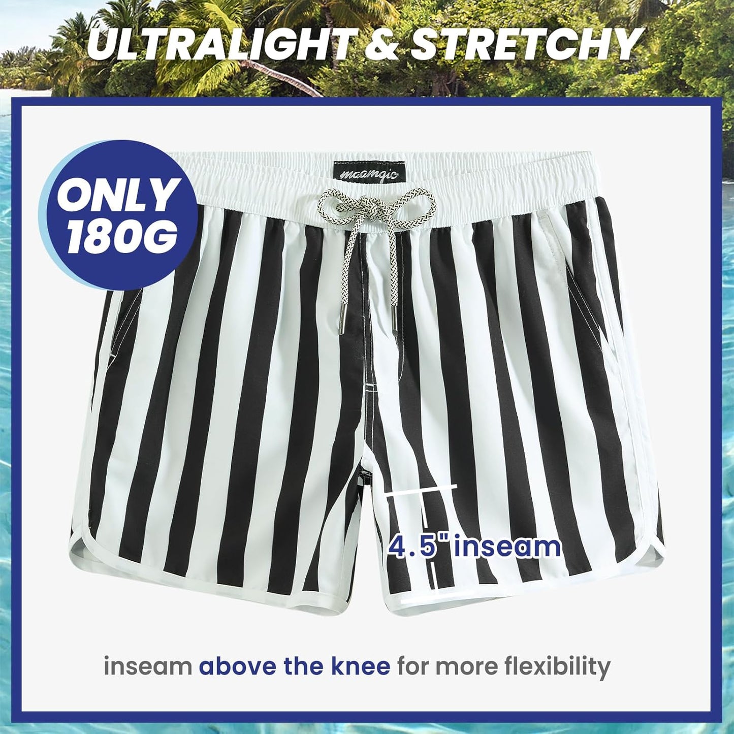 Mens Boys Short 80S 90S Vintage Swim Trunks with Mesh Lining Quick Dry Swim Suits Board Shorts
