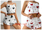 Women'S Pajamas Set Sleepwear 2 PCS Short Tank Tops and Shorts S M L White Ventilate Soft Casual Love Printing