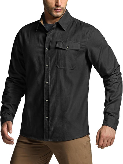 Men'S 100% All Cotton Button down Flannel Shirts, Long Sleeve Brushed Warm Soft Casual Outdoor Plaid Shirt