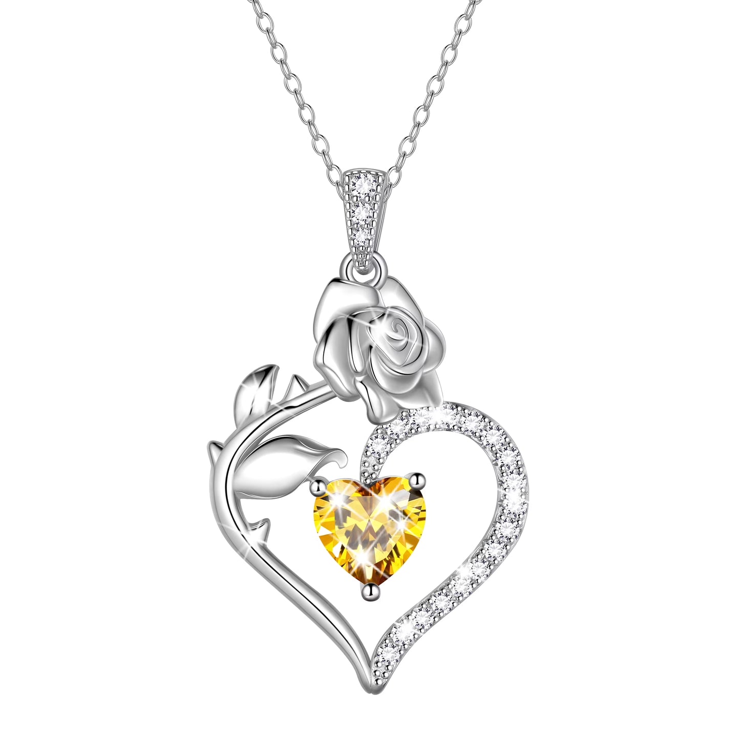 925 Sterling Silver Birthstone Necklace Rose Flower Heart Pendant Jewelry Christmas Valentines Mother'S Day Gifts for Women Mom Wife/Lover