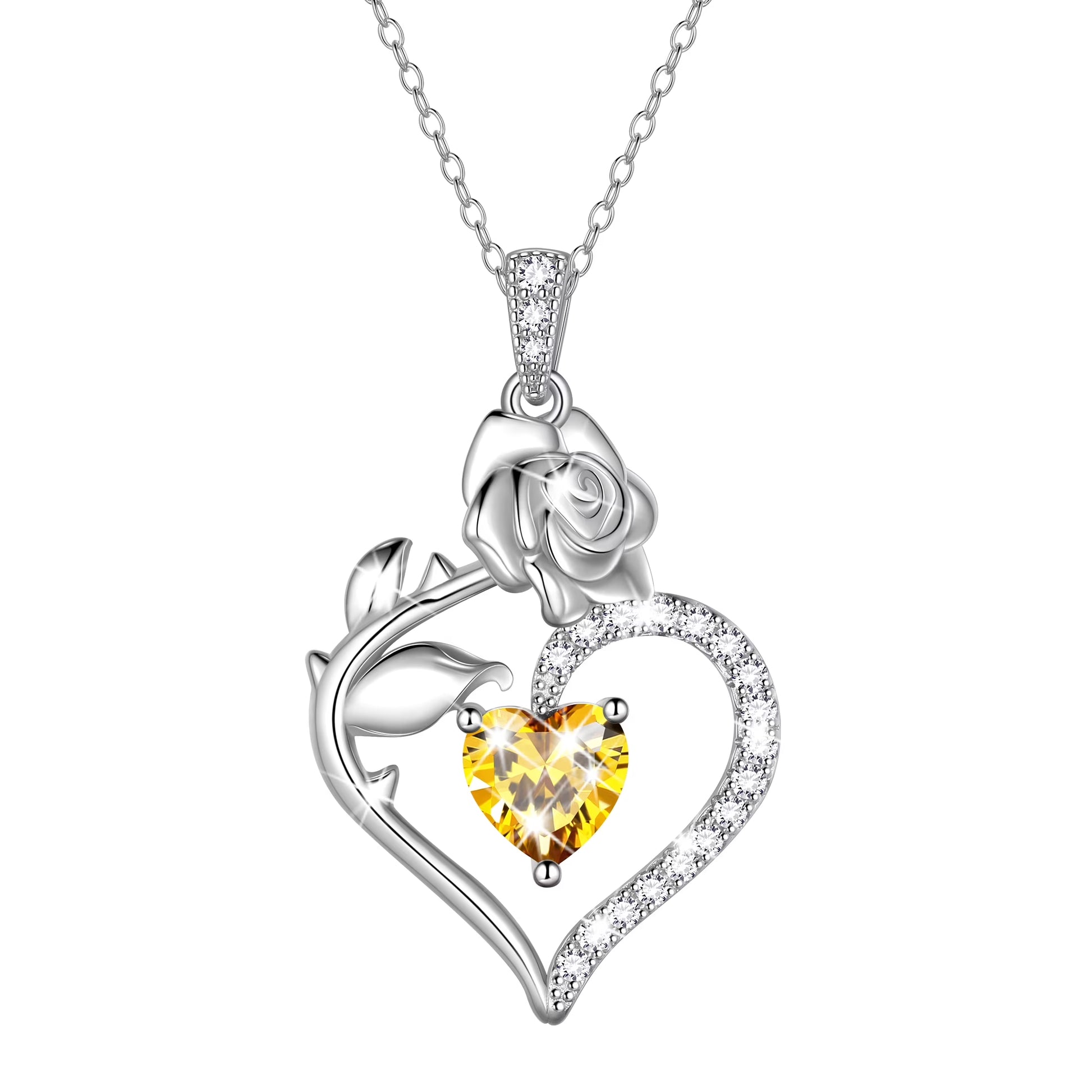 925 Sterling Silver Birthstone Necklace Rose Flower Heart Pendant Jewelry Christmas Valentines Mother'S Day Gifts for Women Mom Wife/Lover