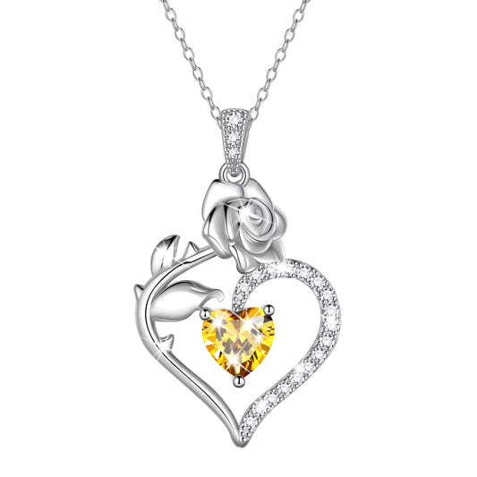 925 Sterling Silver Birthstone Necklace Rose Flower Heart Pendant Jewelry Christmas Valentines Mother'S Day Gifts for Women Mom Wife/Lover